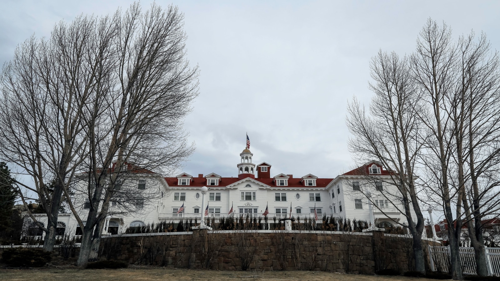 Estes Park, Colorado, USA - February 21, 2016: A close up front winter view of the famous Stanley Hotel at Estes Park, Colorado, USA.