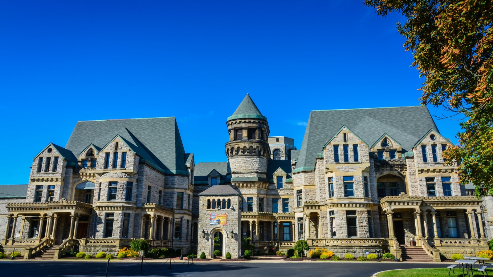 Mansfield, OH /USA - 08-23-2013: Former Ohio State Reformatory, AKA Mansfield Reformatory, is historic prison used as setting for famous film, Shawshank Redemption.