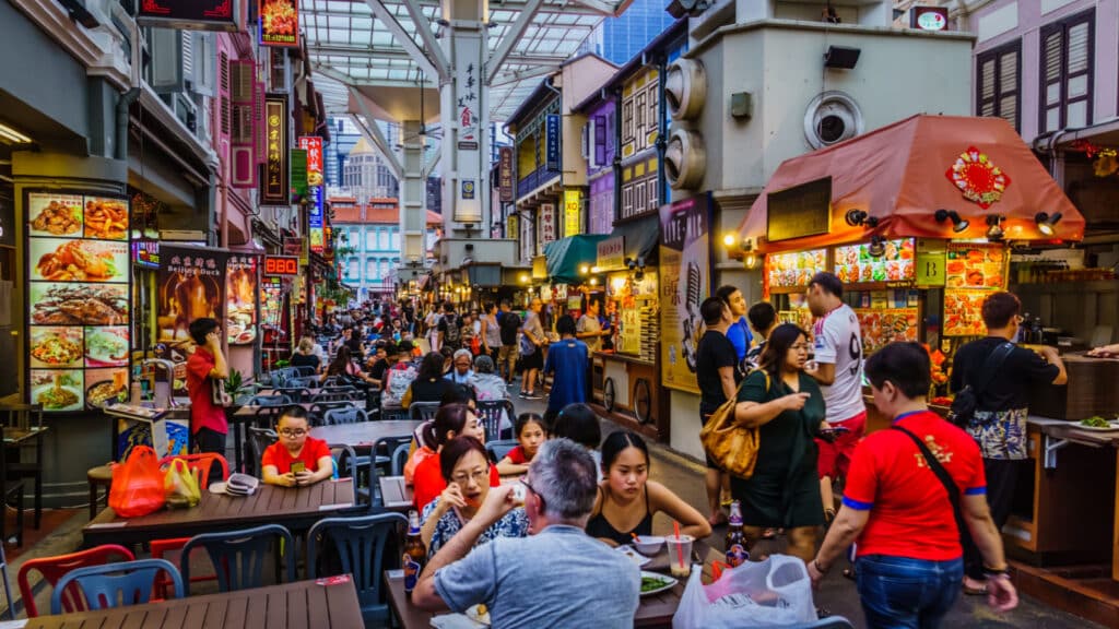 Singapore - Jan 21,2019: Chinatown Food Street, famous Hawker Centre on Smith Street, Singapore.