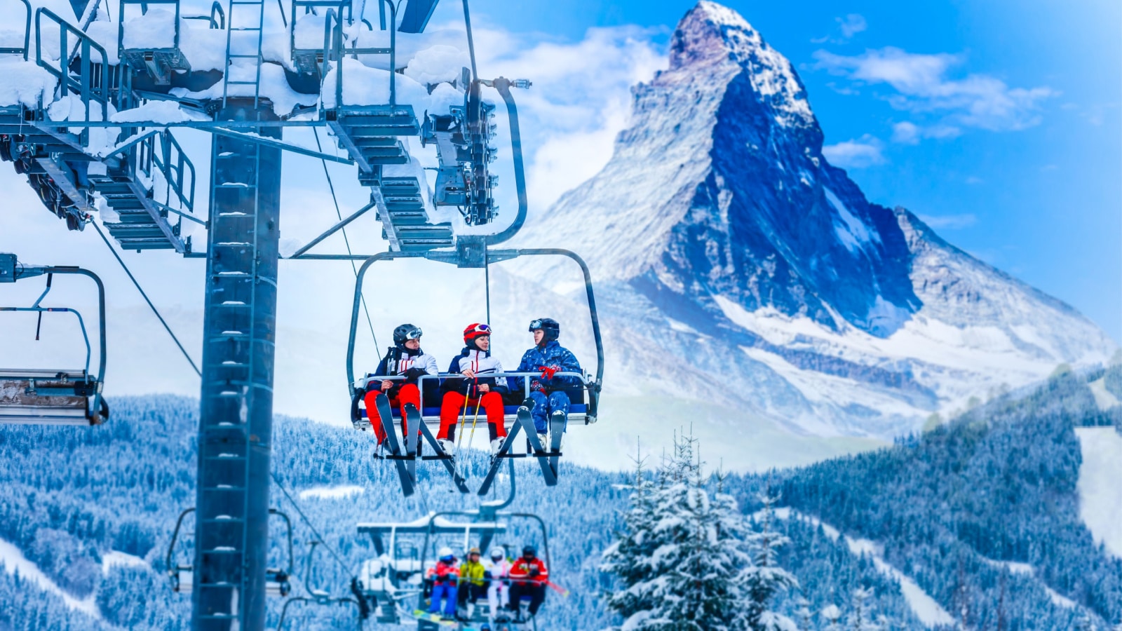 amazing beautiful view of Gornergrat, Zermatt, Matterhorn ski resort in Switzerland with cable chairlift transport