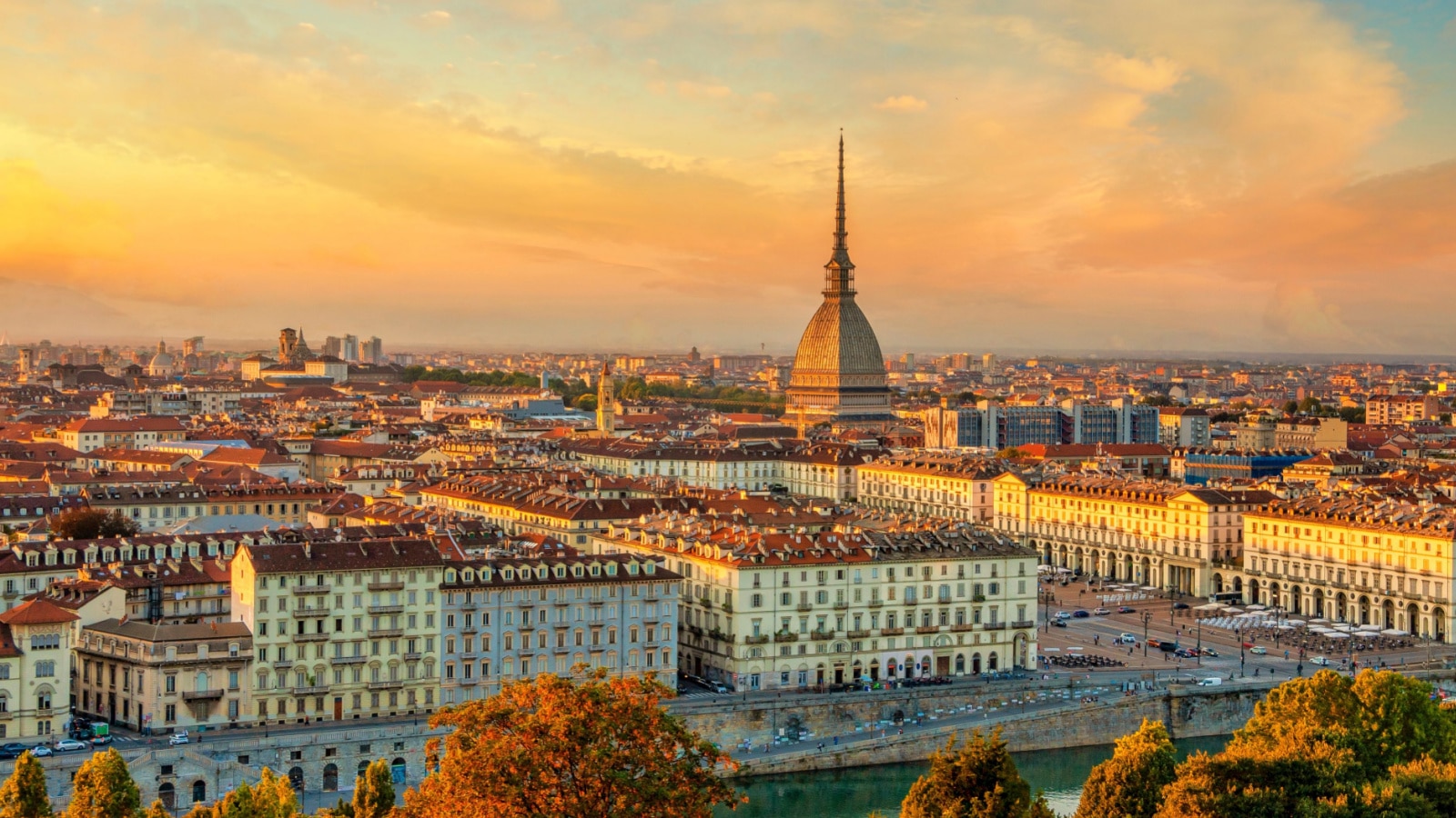 Top view of Turin centre with Mole Antonelliana, Italy.