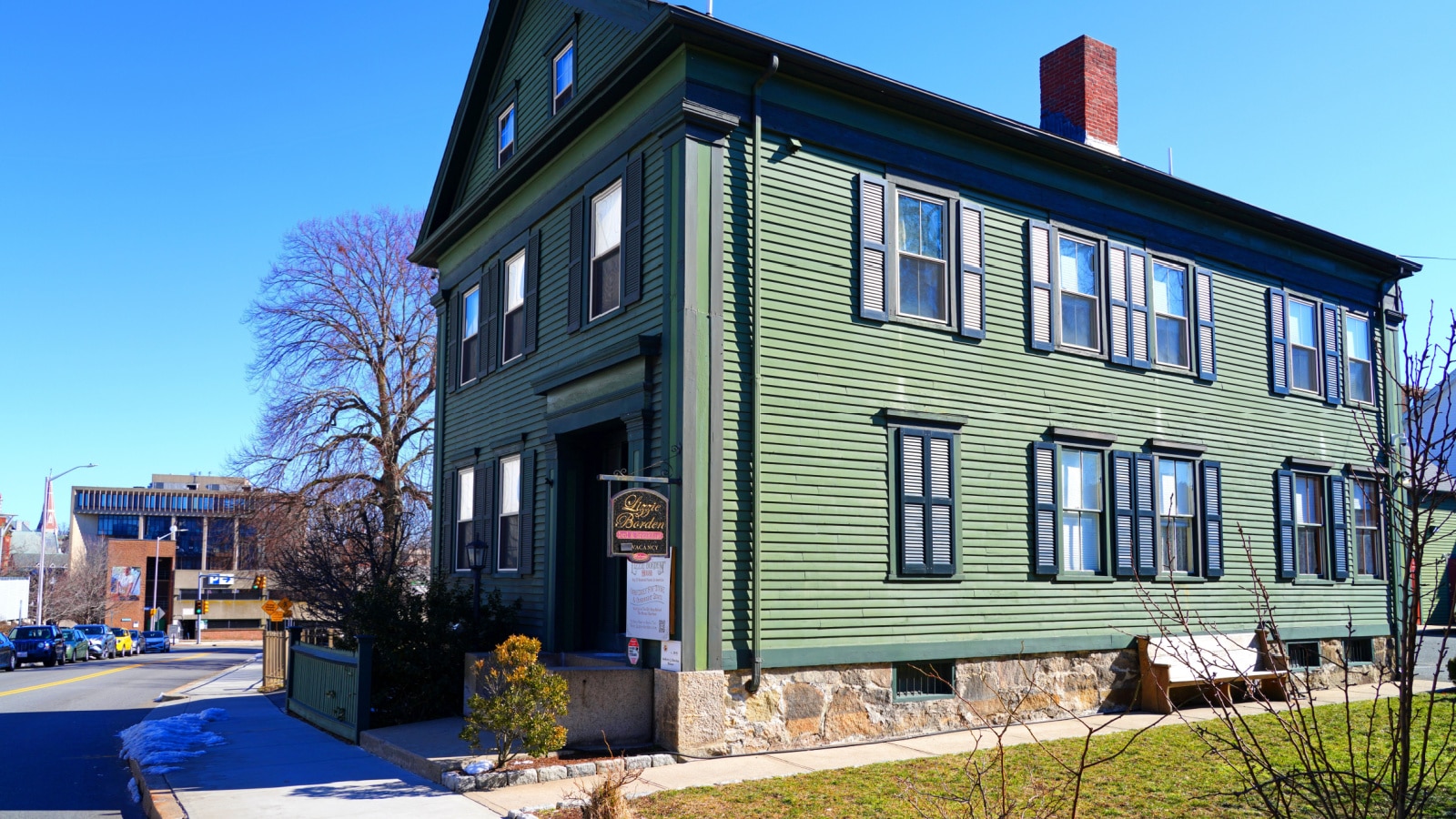 FALL RIVER, MA –5 MAR 2022- View of the Lizzie Border murder house, now a bed and breakfast located in Fall River, Massachusetts.