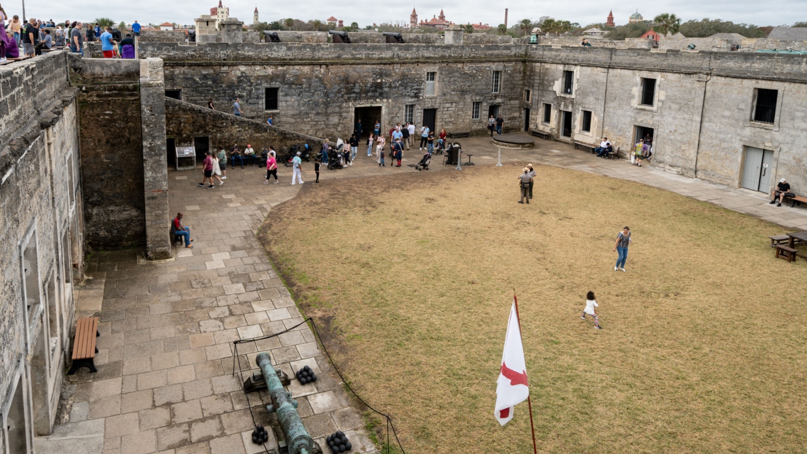 St. Augustine, Florida - December 31, 2022: Crowds inside the Castillo de San Marcos National Monument fort