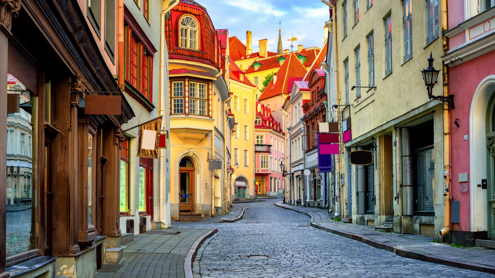 Narrow street in the old town of Tallinn, Estonia