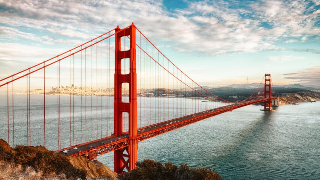 famous Golden Gate Bridge, San Francisco at night, USA