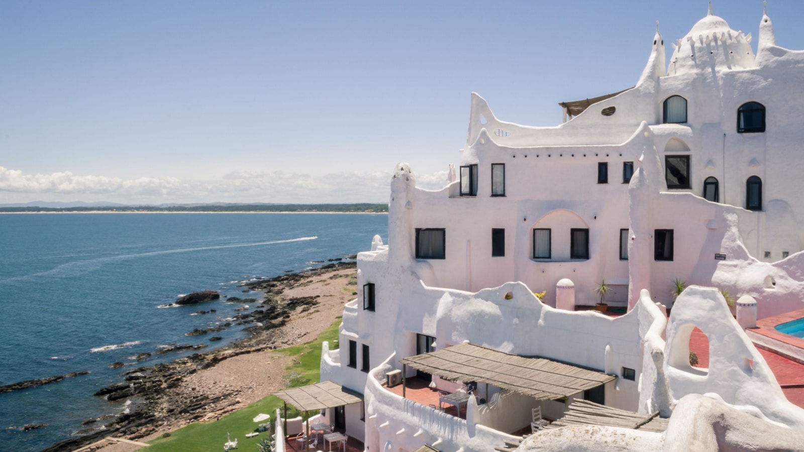 View from the famous Casapueblo, the Whitewashed cement and stucco buildings near the town of Punta Del Este. This is a hotel and a gallery art where use to work the famous artist and celebrity Carlos