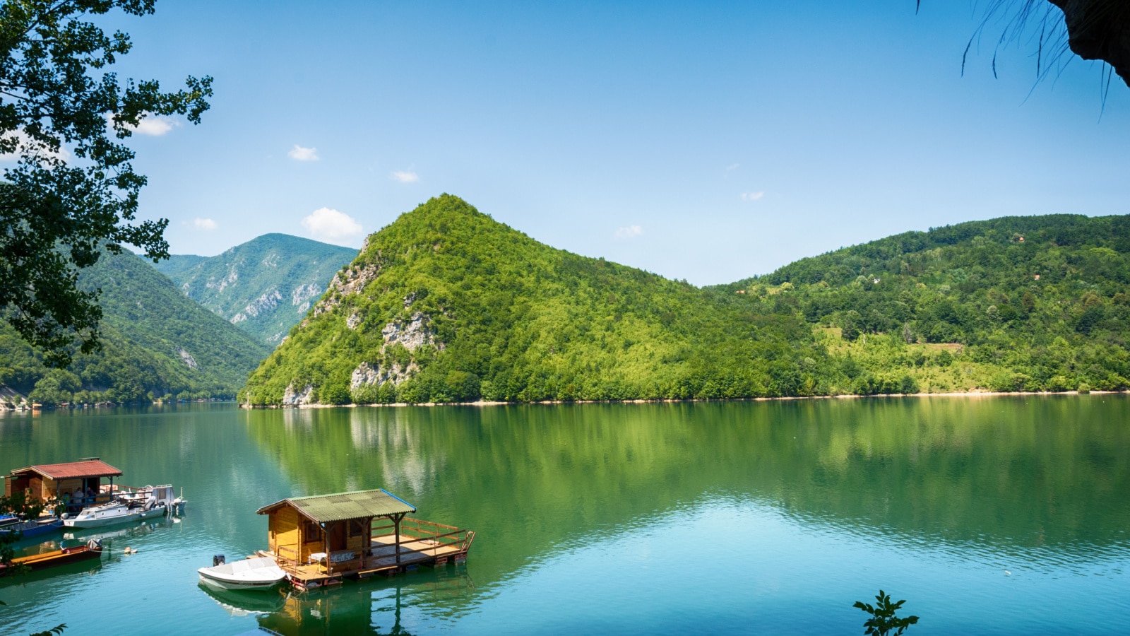 Perucac, Serbia July 31, 2017: Houseboats of Perucac lake, Tara National Park (Serbia)