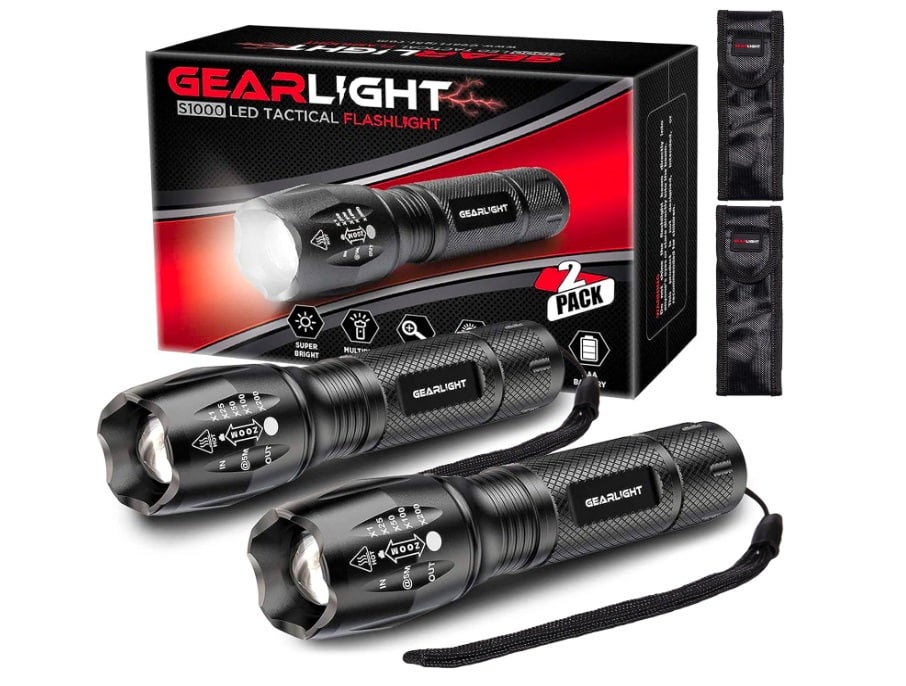 GearLight 2pack S1000 LED Flashlights High Lumens - Mini Flashlights for Camping, Hiking, Walking - Powerful Emergency Flashlights with 5 Modes for Outdoor Use - Bright Flashlight with Zoomable Beam