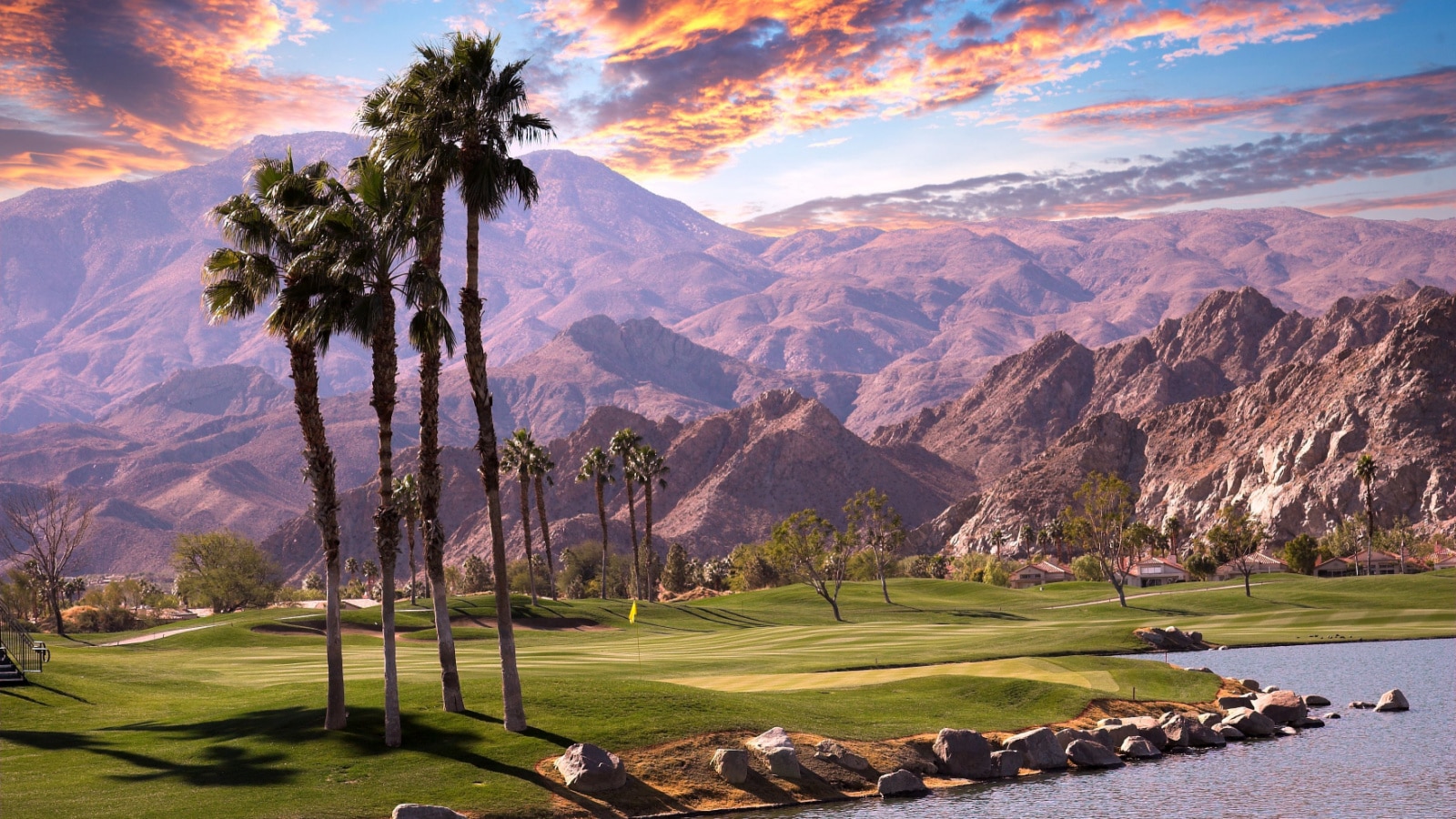 golf course at sunset in palm springs, california, usa