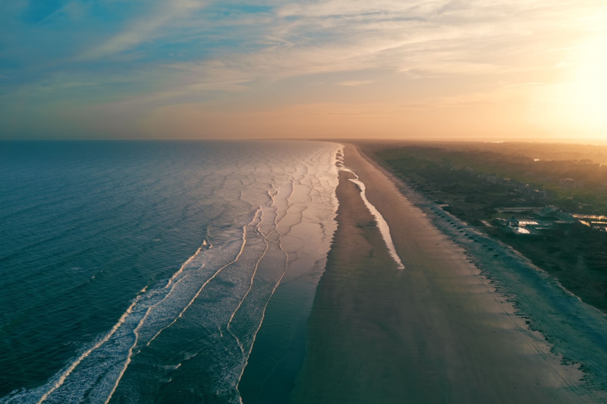 Drone shot of the beach at Kiawah Island, SC.