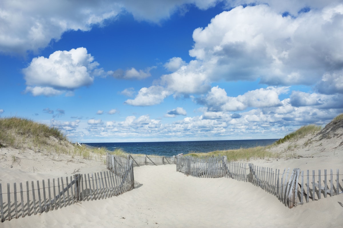 Big blue sky, clouds and dunes at Race Point Beach on Cape Cod, Provincetown, Massachusetts