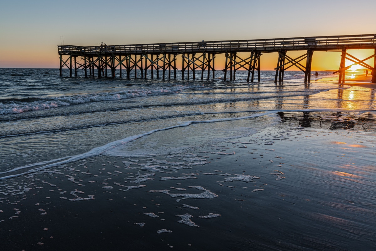 Sunset on The Isle of Palms Pier, Isle of Palms Beach, Sullivan's Island, South Carolina, USA