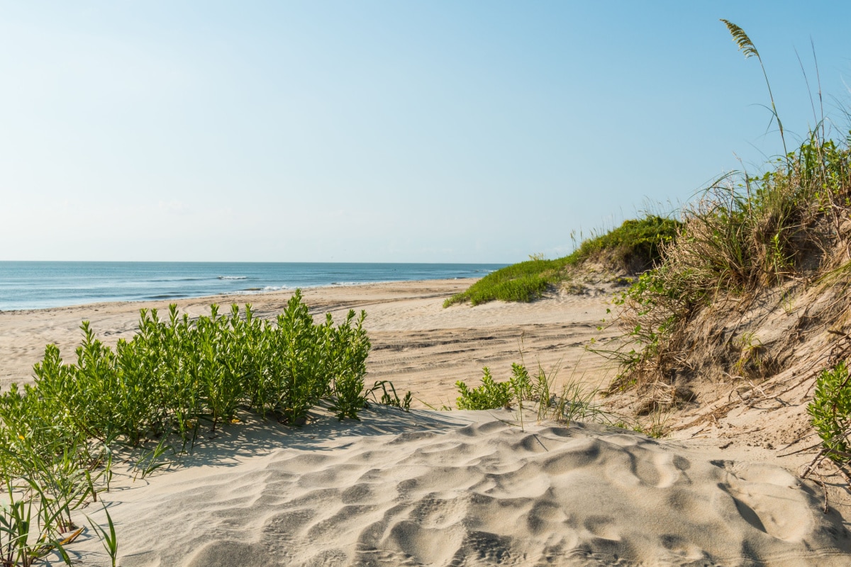 Coquina Beach on the Outer Banks in North Carolina at Cape Hatteras National Seashore.