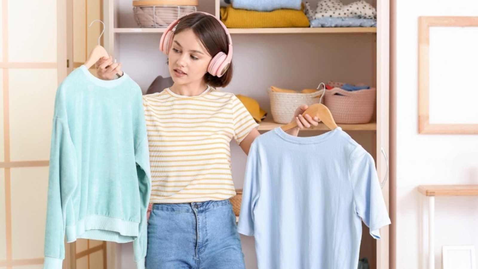 Woman checking t-shirt