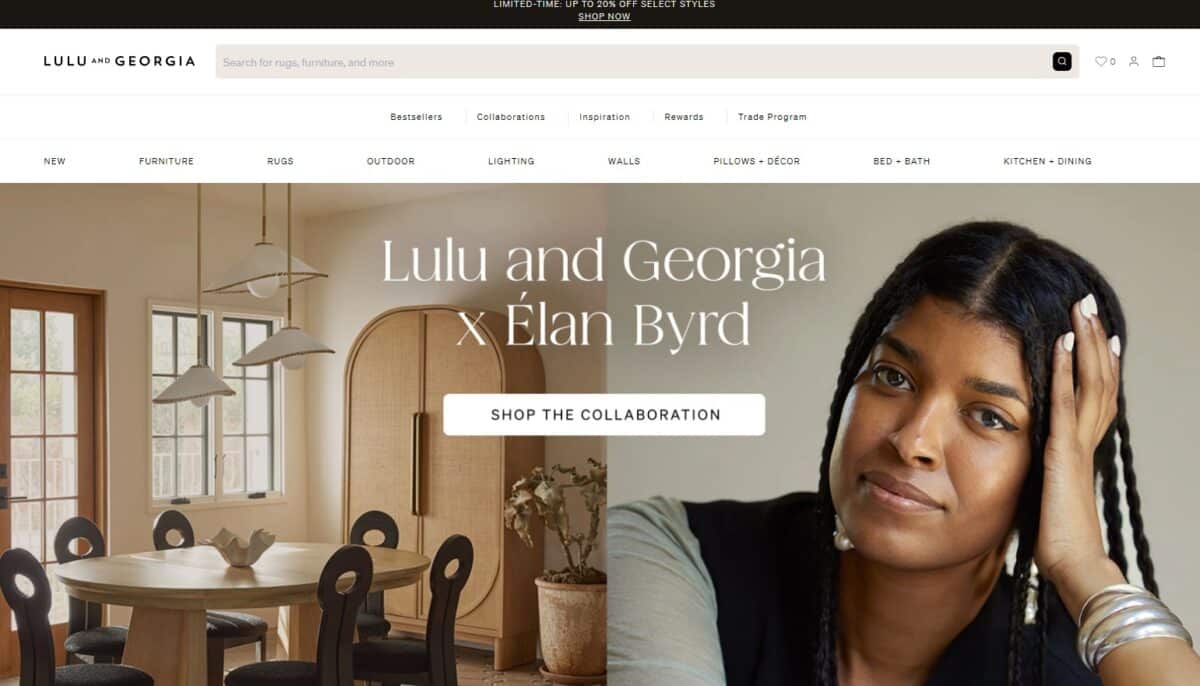 lulu and georgia home page featuring a collaboration with Elan Byrd