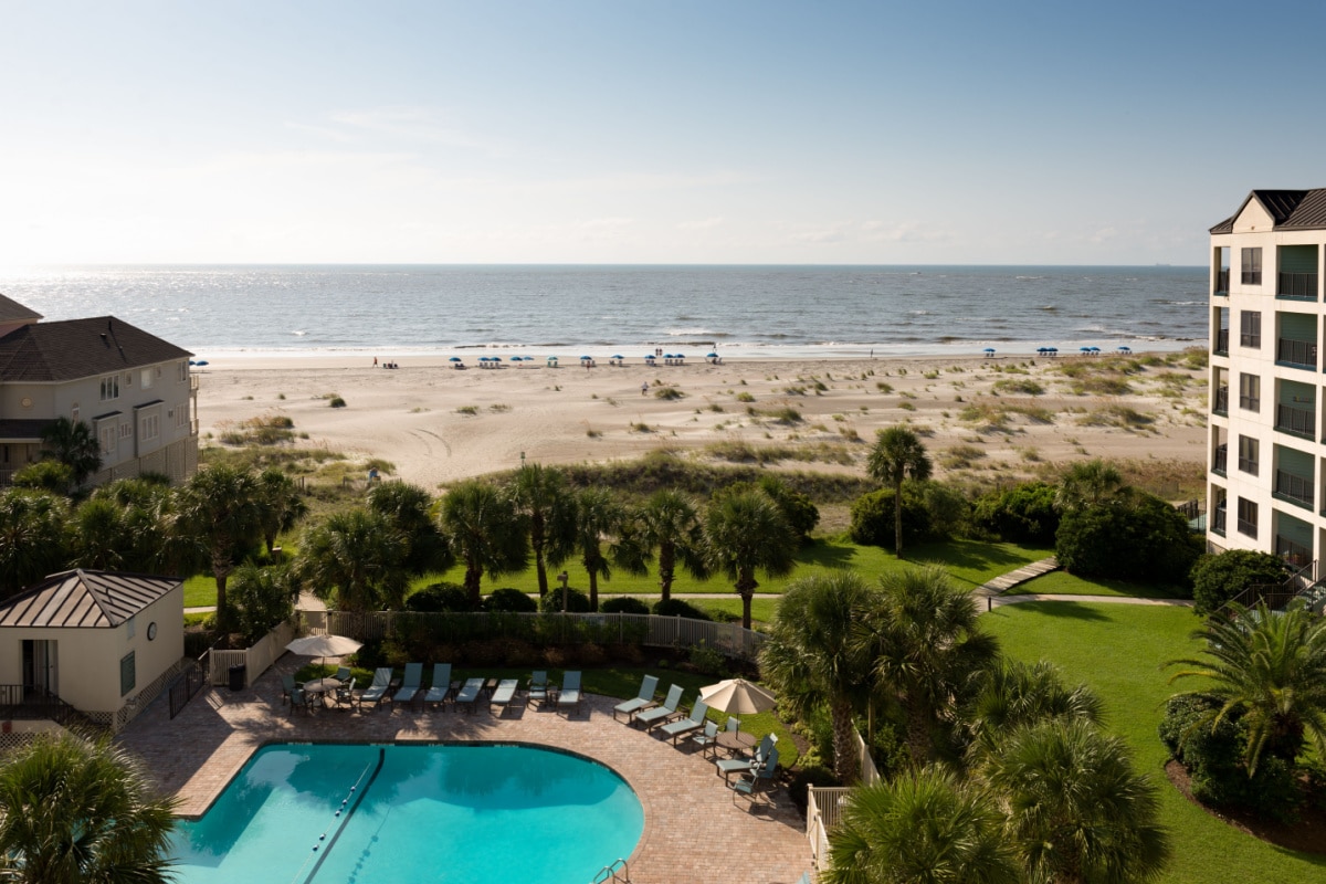 Wild Dunes Resort, South Carolina, USA - August 19, 2017. Luxury ocean view of luxury condos at sunrise, Wild Dunes Resort, Isle of Palms, South Carolina.