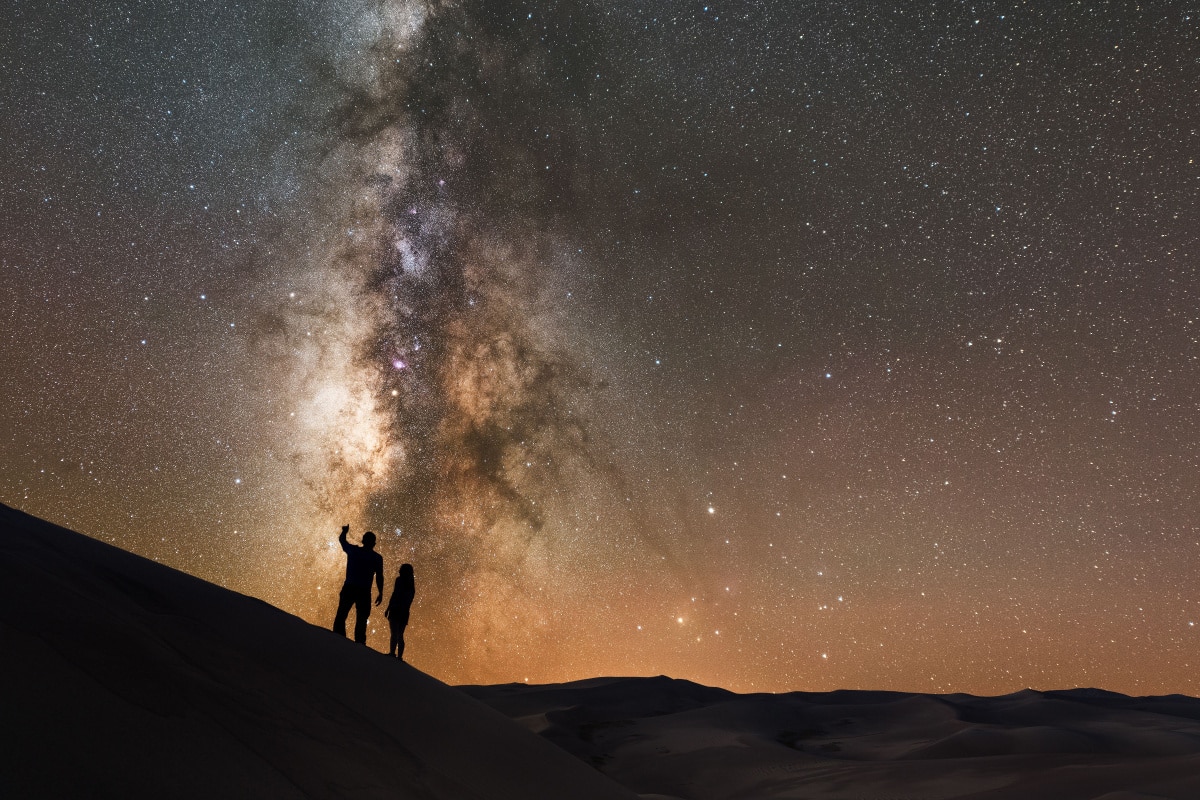 Stargazers at Great Sand Dunes National Park looking at the Milky Way Galaxy.