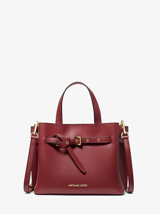 MICHAEL KORS Emilia Small Pebbled Leather Satchel in Dark Cherry