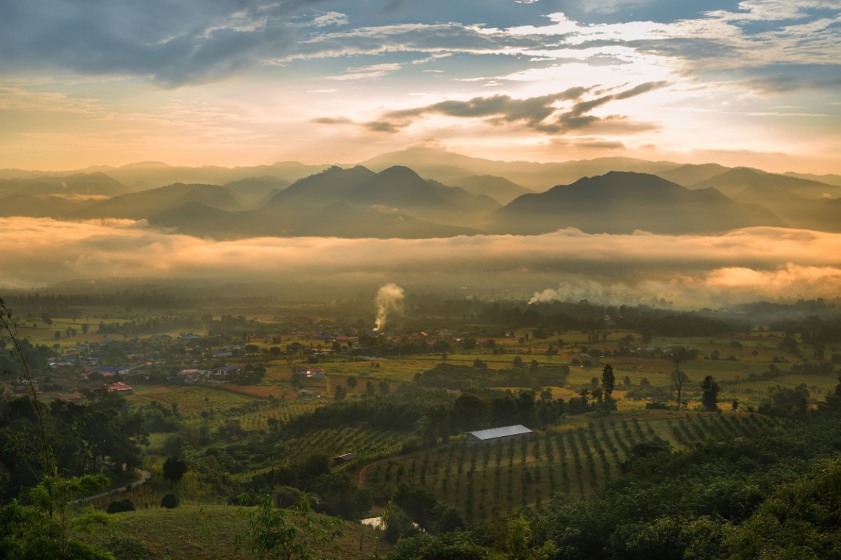 Sea of mist and sunrise at yun lai view point ,pai , mae hong son, Thailand