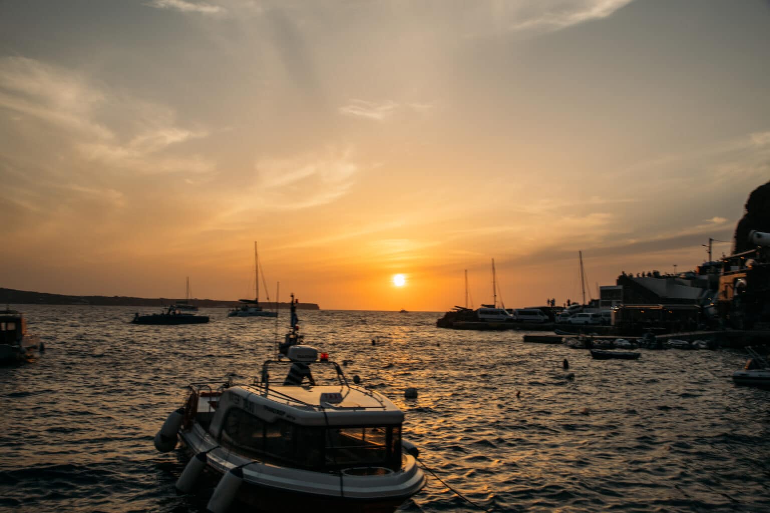 Sunset view from a restaurant in Amoudi Bay