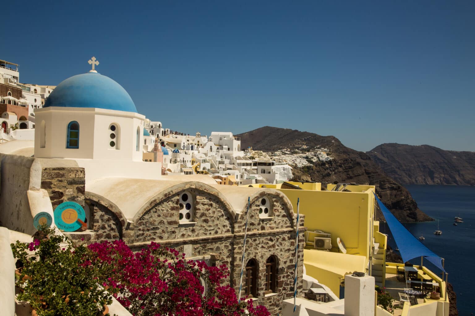 A blue dome church in Oia Santorini Greece