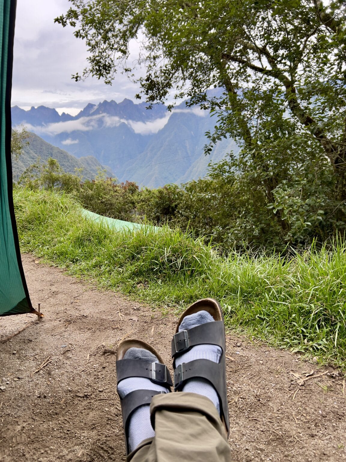 A pair of feet with Birkenstocks and socks on.