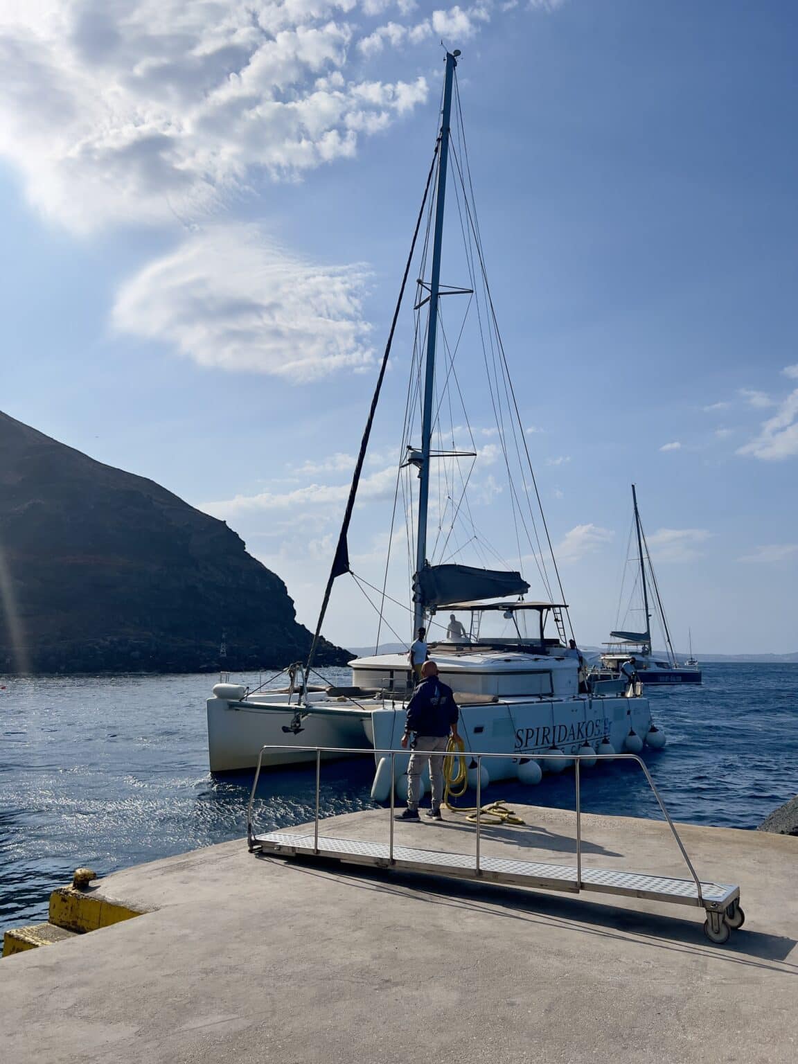 A catamaran in Santorini