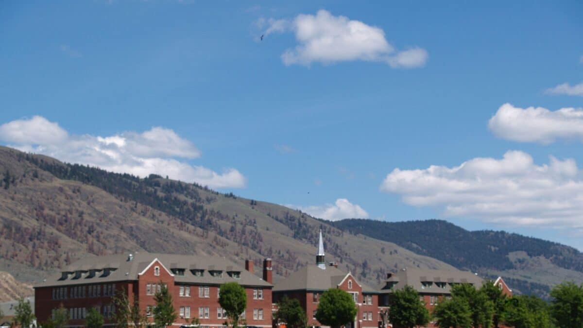 KAMLOOPS, BC - CIRCA 2008: The Kamloops Indian School was operated between 1923 and 1978. The Secwepemc Nation now uses it. In May 2021 searchers found the bones of 215 children in the adjacent fields