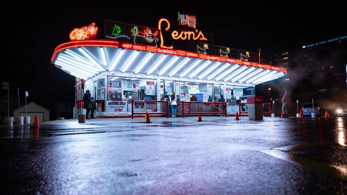 Milwaukee, Wisconsin - December 14, 2020: the famous Leons Frozen Custard at night