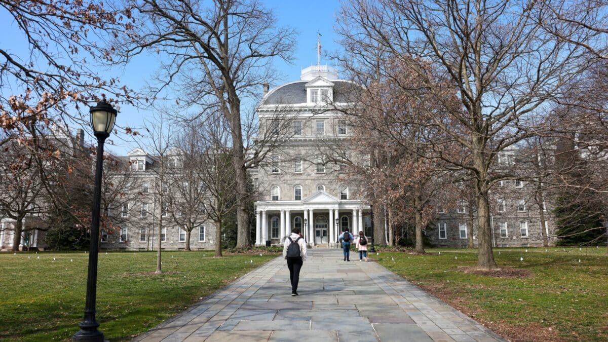 Swarthmore, Pennsylvania, USA - Feb 20, 2023: Admissions Office (Parrish Hall), the main building on the campus of Swarthmore college in winter