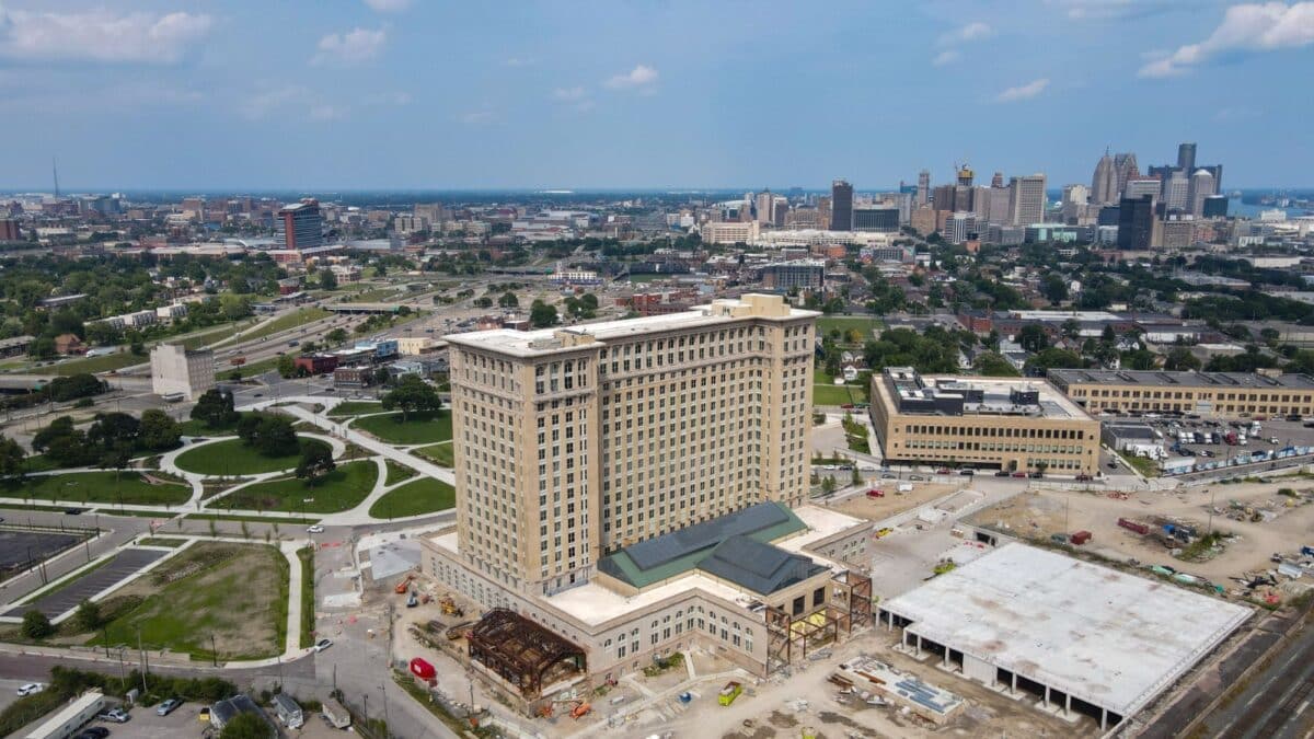 Detroit, Michigan, USA - Sept 20, 2023: Michigan Central Station that was abandoned but has been restored by Ford Motor Company and is a monument for the pride Detroiters have in their city