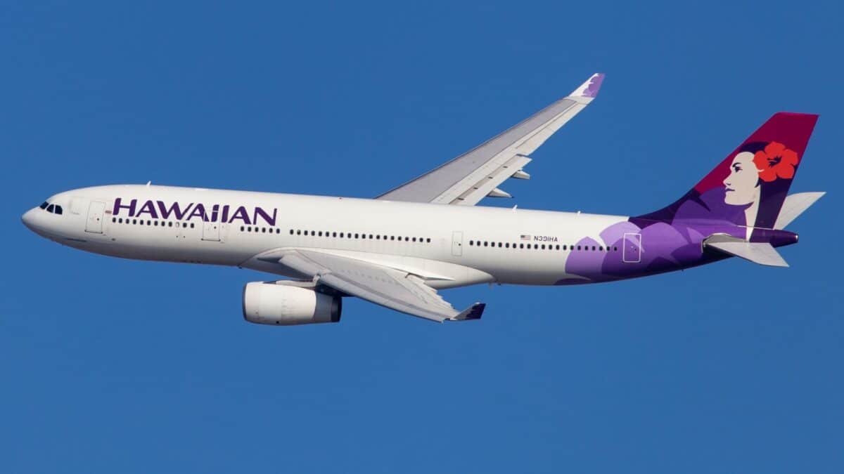 Queens, NY - January 18, 2021: Photo of a Hawaiian Airlines passenger plane (Airbus A330-243 | N391HA) departing New York John F. Kennedy International