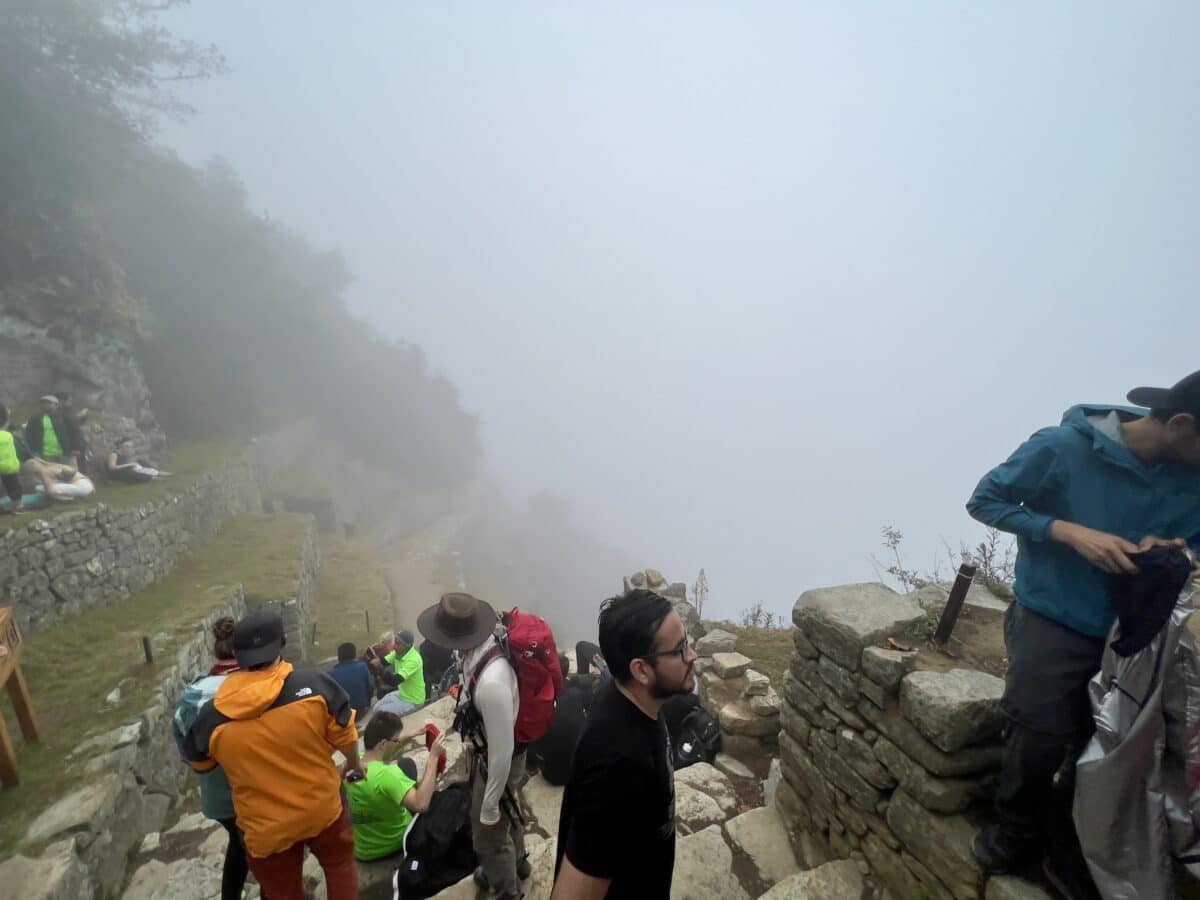 Clouds covering the Sun Gate at Machu Picchu