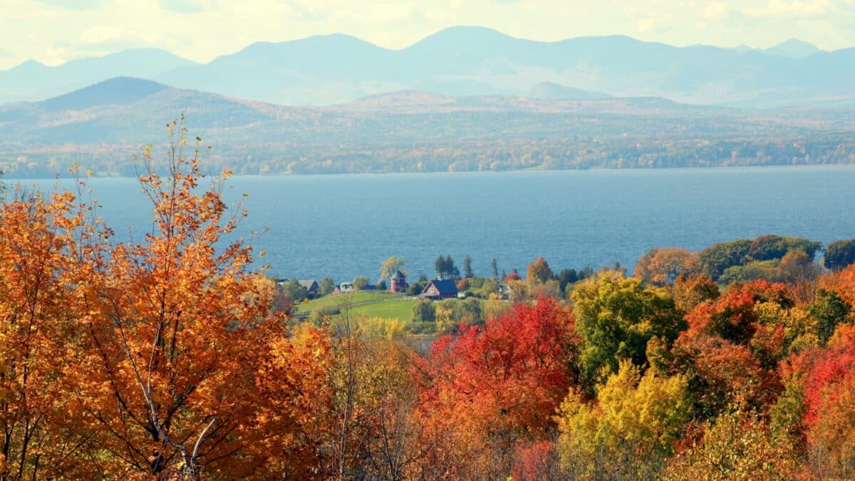 Autumn leaves, Lake Champlain and the Adirondacks