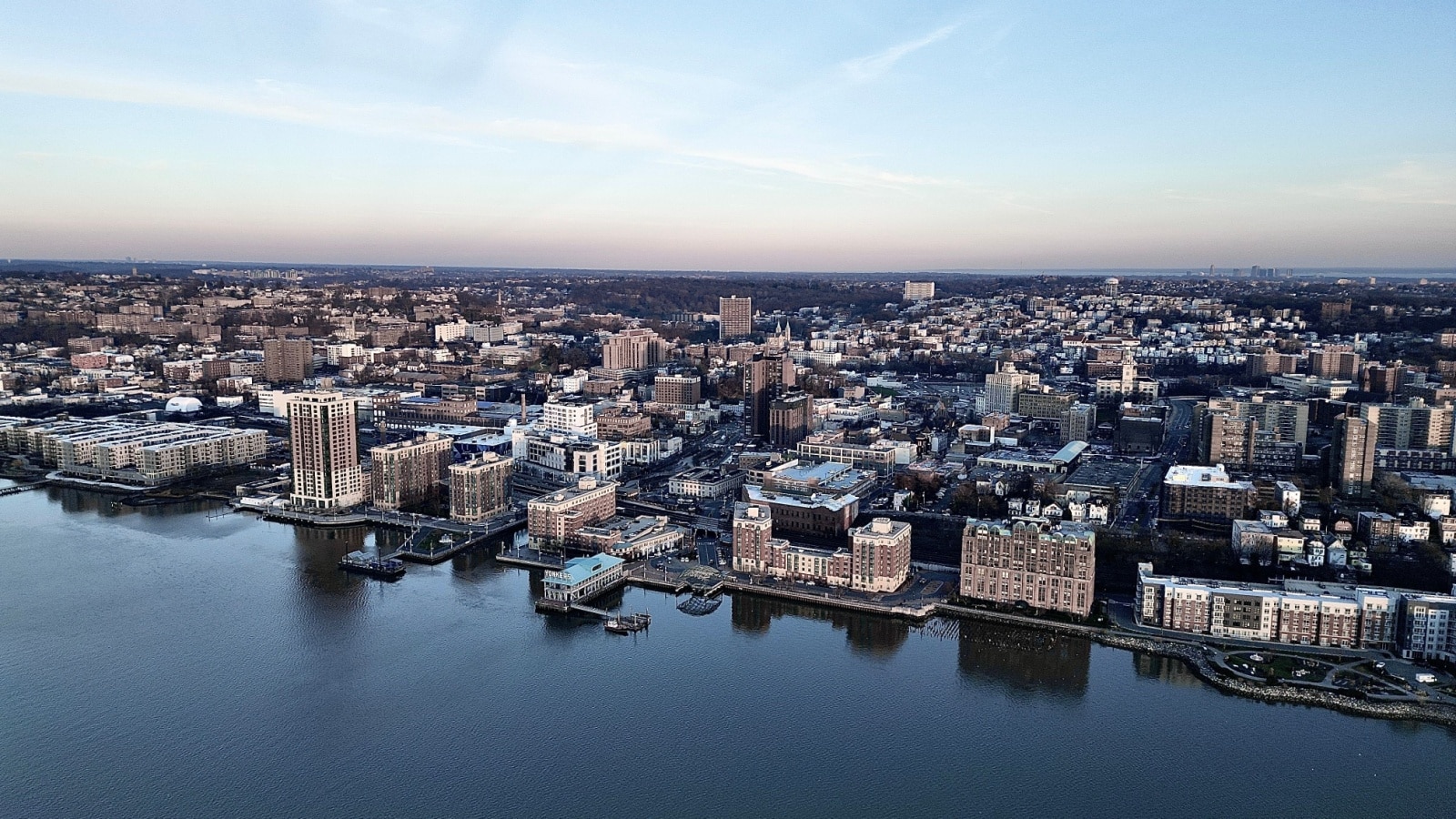 A panoramic view of Yonkers in New York across the Hudson River."