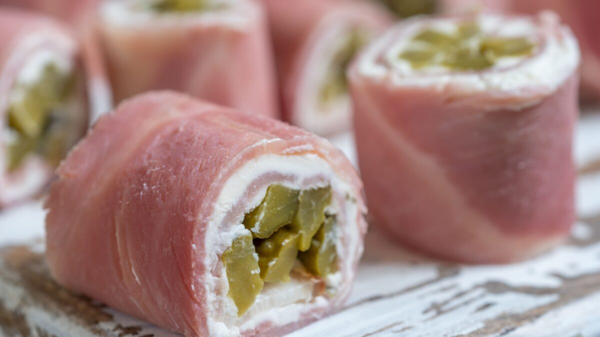 Ham Roll Ups are made with pickles and cream cheese