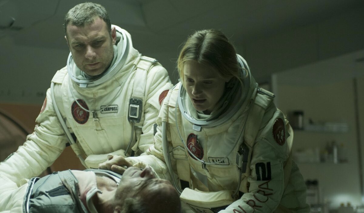 Liev Schreiber and Romola Garai in The Last Days on Mars (2013)