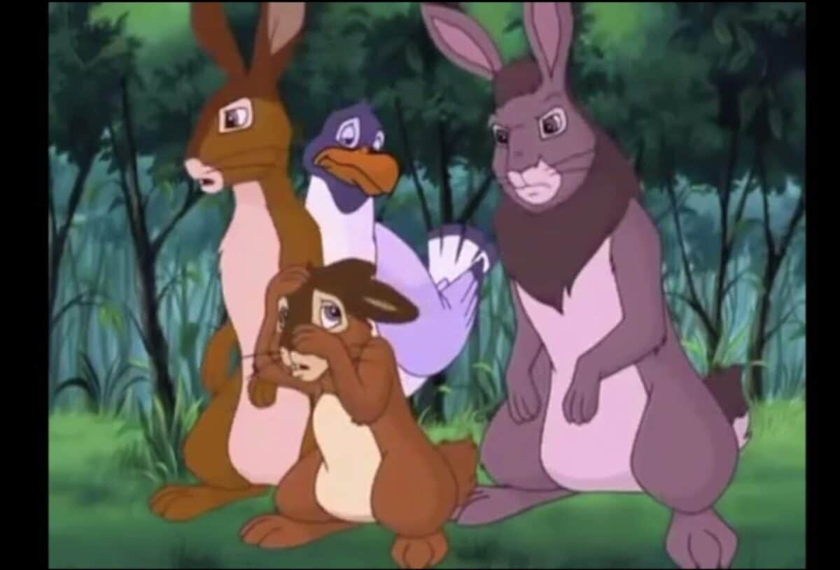 Andrew Falvey, Stephen Mangan, Rik Mayall, and Ian Shaw in Watership Down (1999)