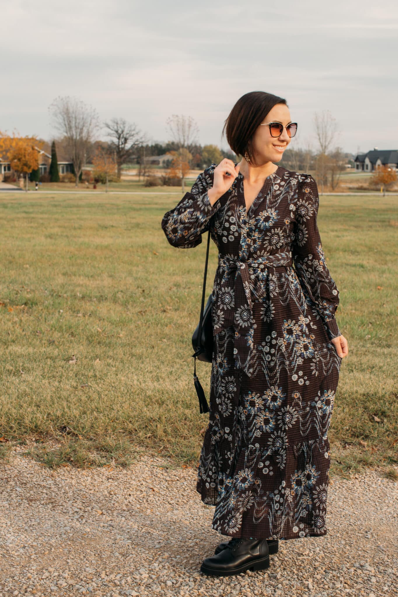 Lindsey Puls of Have Clothes, Will Travel wearing a Marie Oliver maxi dress