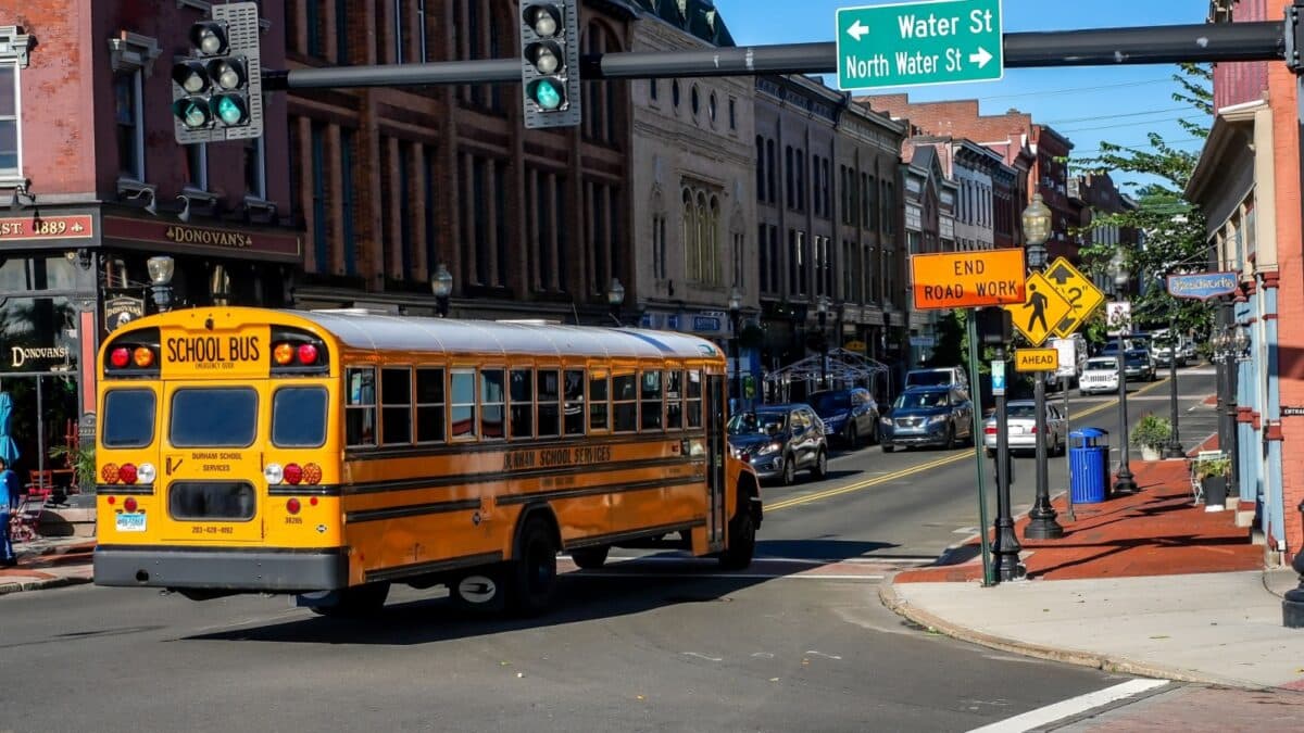 NORWALK, CT, USA - SEPTEMBER 2, 2021: Busy Washington street near Maritime Center Aquarium