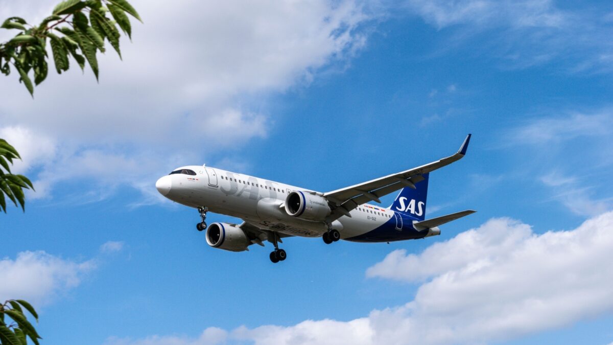 SAS Scandinavian Airlines landing at Heathrow Airport. London, United Kingdom, July 6, 2024.