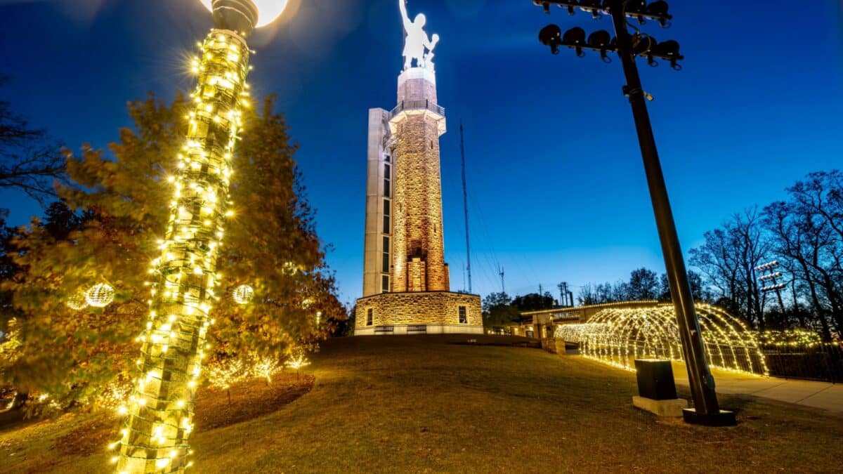 Birmingham, AL, USA - 11.29.2024 - Vulcan Park at Twilight while Lit for the Christmas Holiday