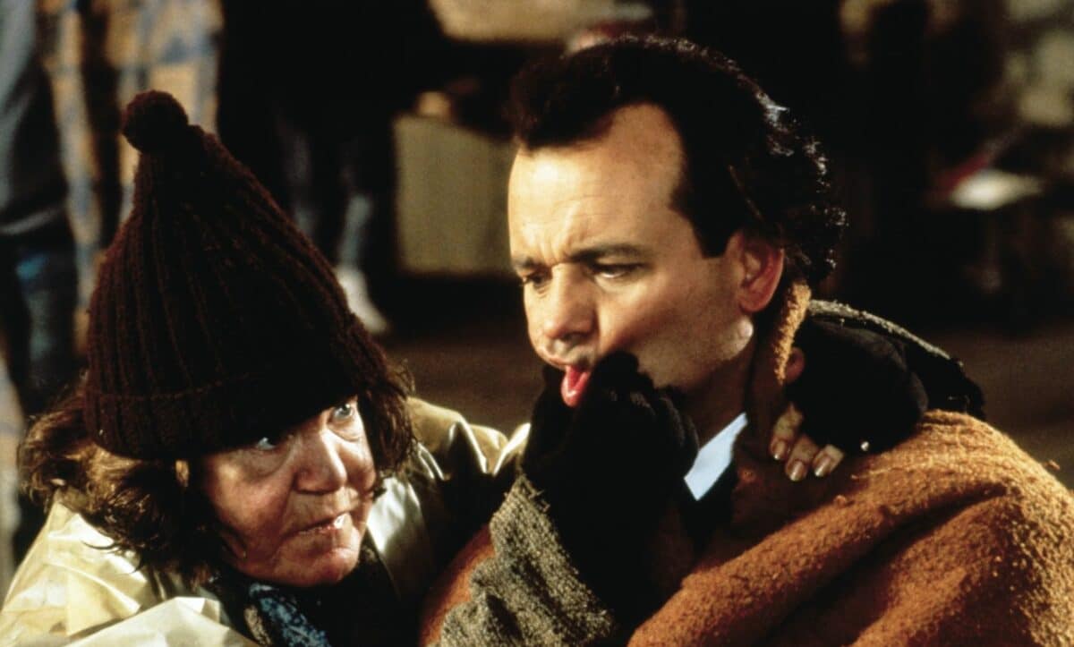 Bill Murray and Anne Ramsey in Scrooged (1988)