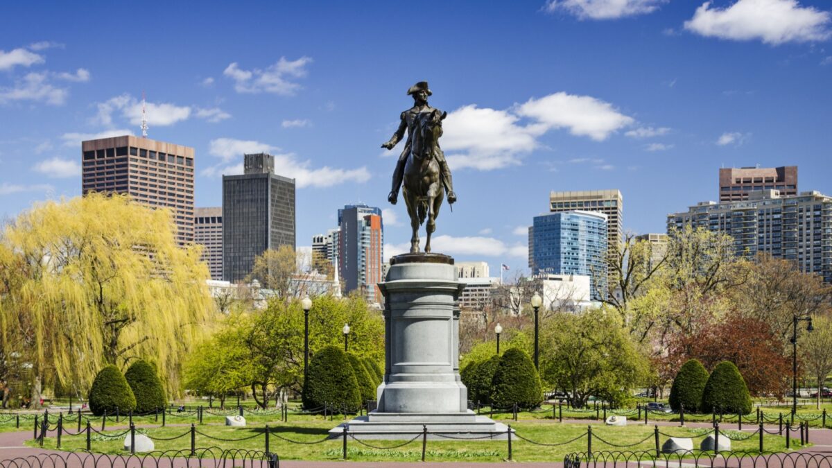 Boston, Massachusetts at the Public Garden in the spring time.