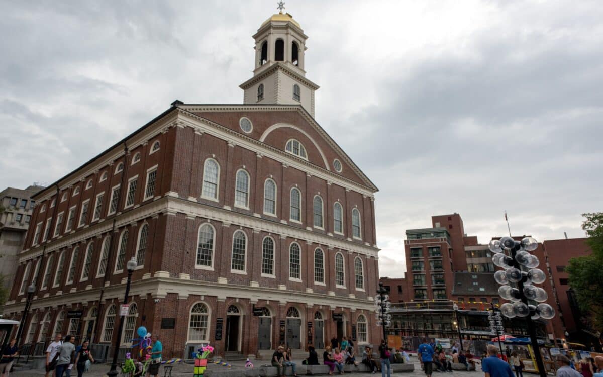 Boston, MA: September 2, 2016: Faneuil Hall in Boston, MA. Faneuil Hall was a location for public meetings during the Revolutionary era. It was built in 1743.