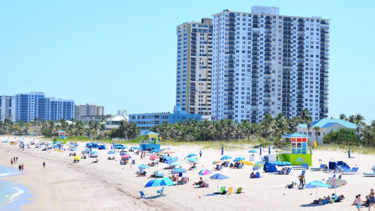 Pompano Beach, FL, USA - May 9 2024: Pompano public beach in South Florida.